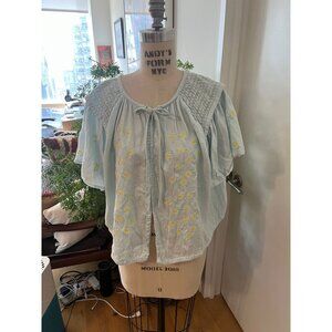INNIKA CHOO  Embroidered Linen Smock Blouse  in Sea Mist One Size
